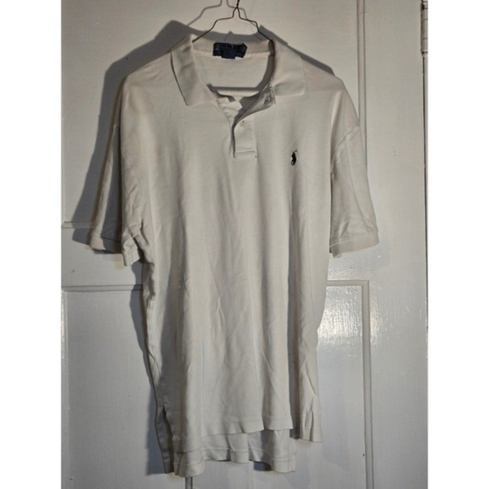 Polo Ralph Lauren Mens White Short Sleeve Polo Shirt Navy Pony Size Medium